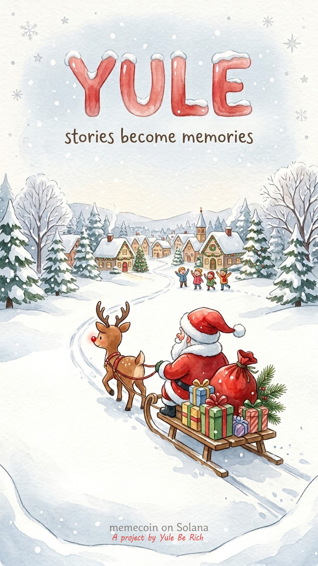 YULE cover: Santa's sleigh over a snowy village